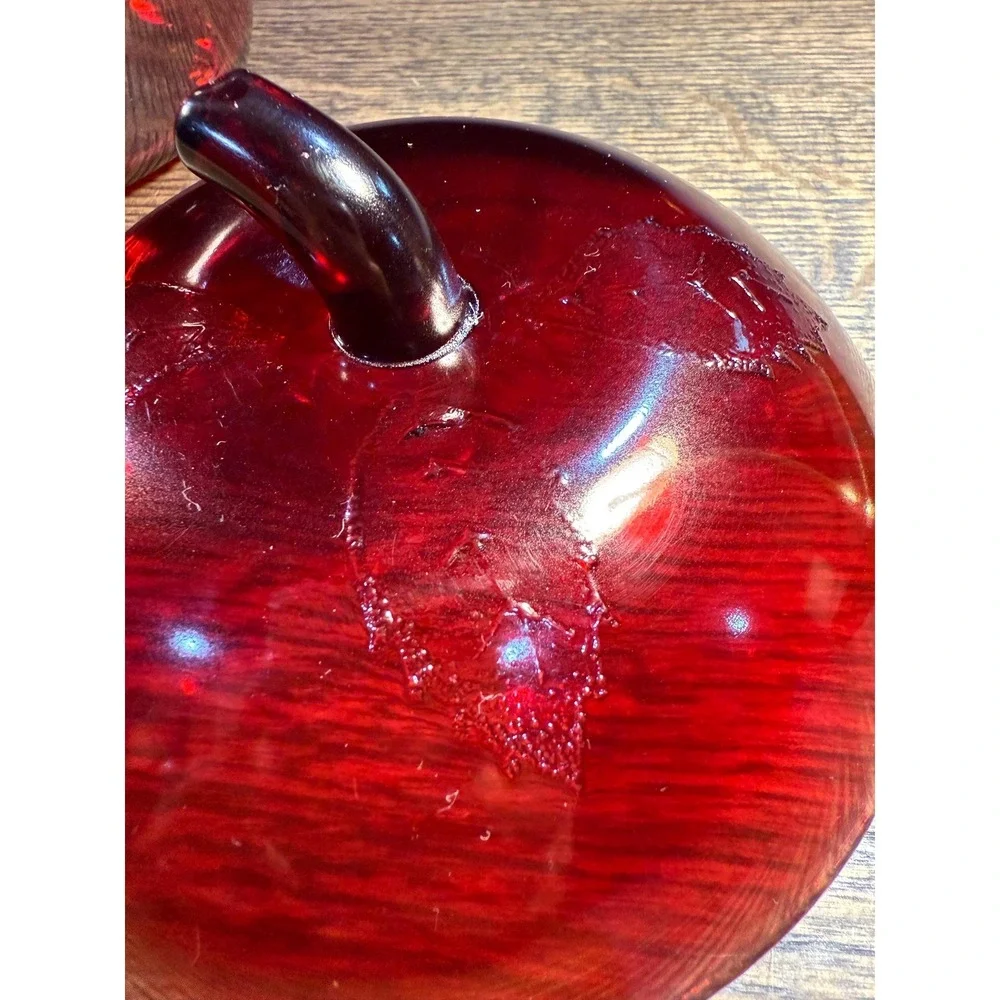 Vintage Anchor Hocking Ruby Red‎ Cookie Jar: Embossed Leaf Lid, 1970s
